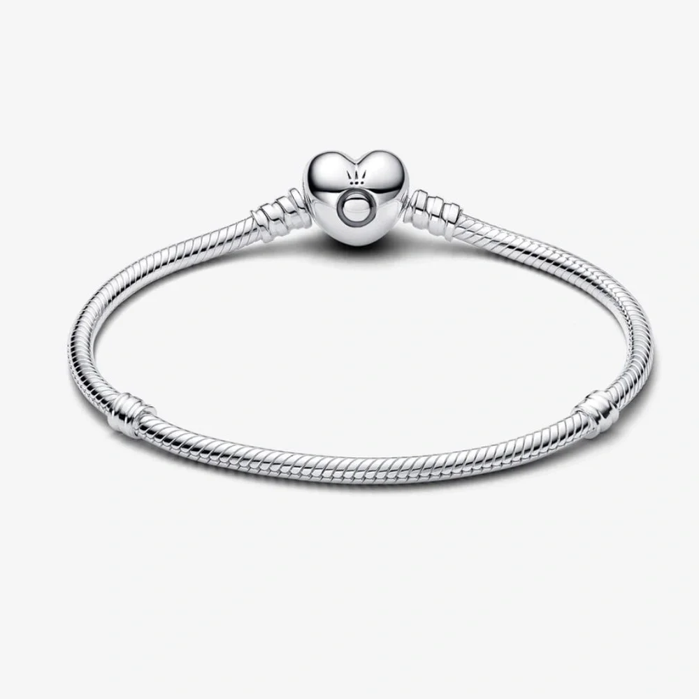 Authentic Pandora Moments Heart Clasp Snake Chain Bracelet 7.5" Valentine's Day - Picture 8 of 11